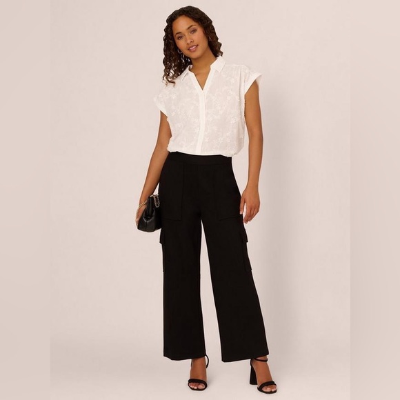 Adrianna Papell Embroidered Floral Shirt White Button Down Blouse Shirt Top - Picture 3 of 8